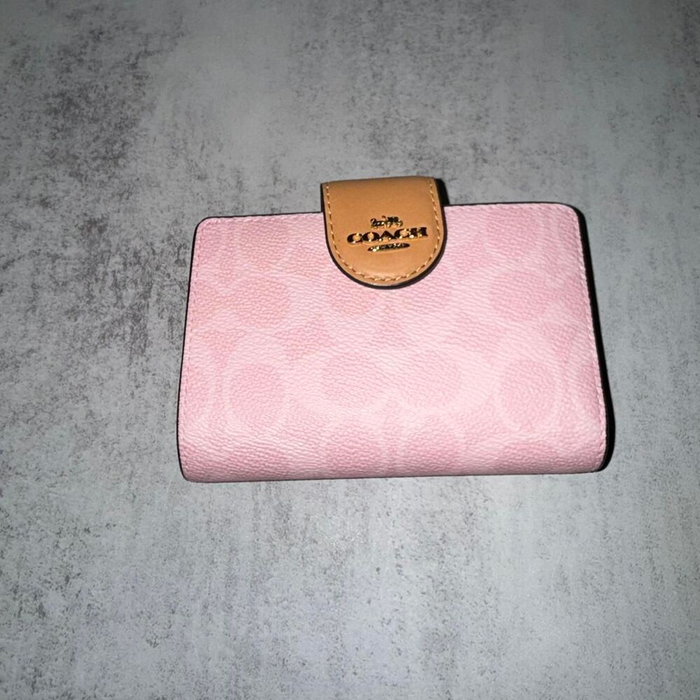 Coach powder pink snap wallet with tan accents